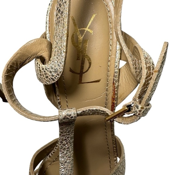 Saint Laurent Tribute High-Heel Leather Sandal in Metallic Gold size 40 | US 10 - Picture 13 of 14